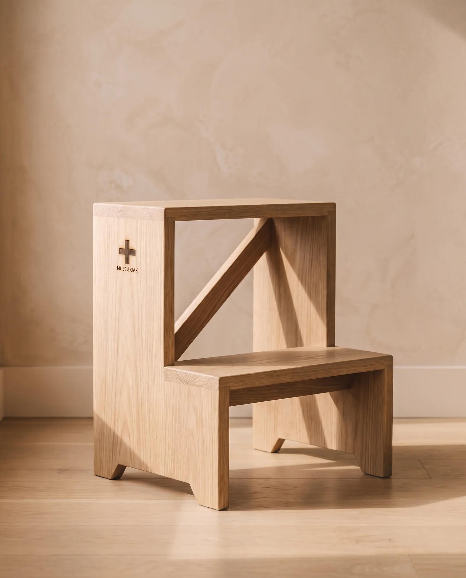 Step Stool — Two treads, braced to stand on.