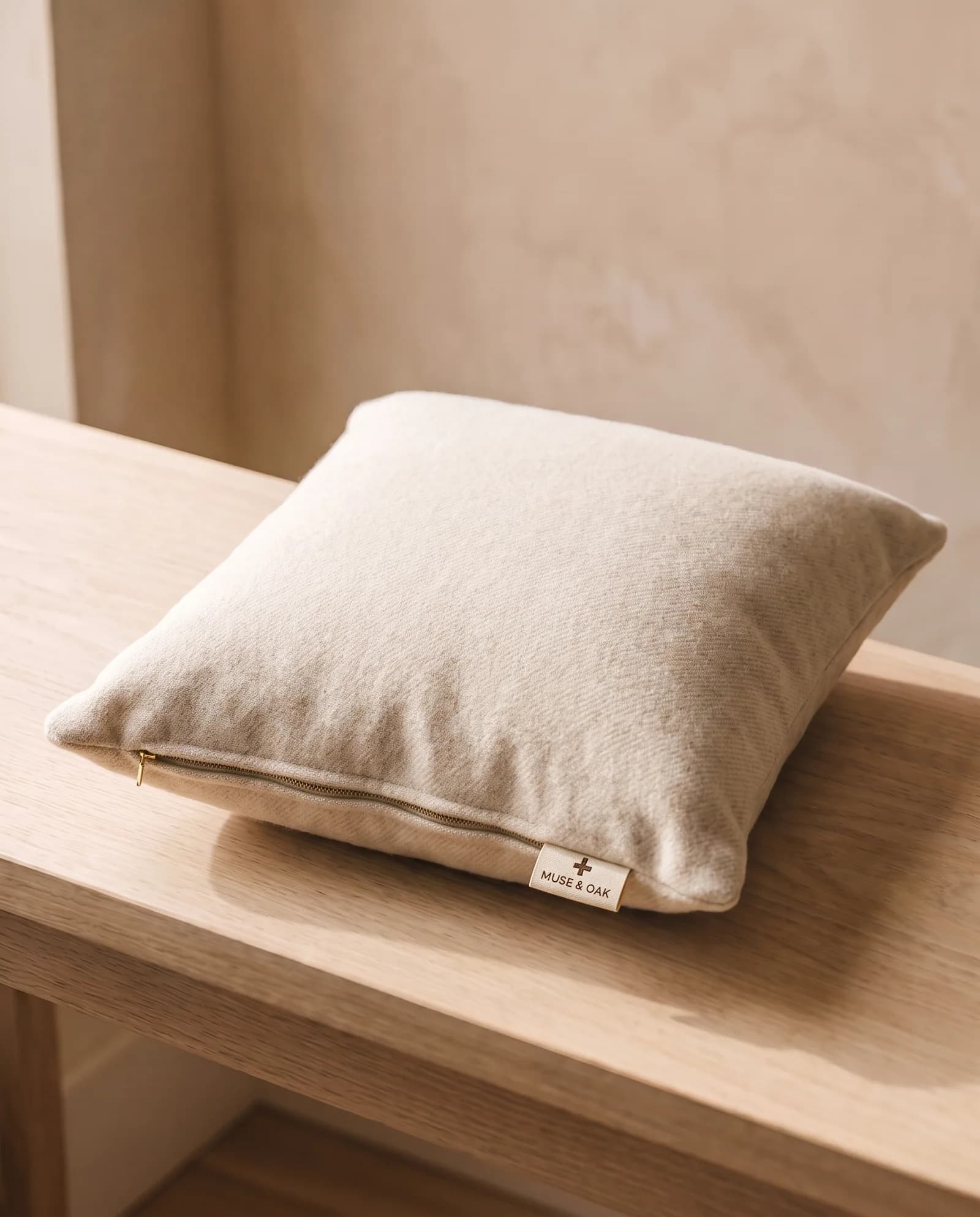 Wool Cushion — Woven lambswool, feather inner.